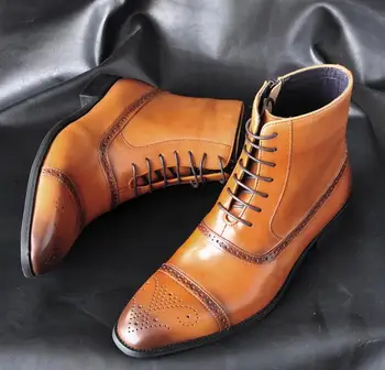 

2020 Men Pu Leather Lace-up Men leather Shoes 39-47 Martin boots Comfortable warm Non-Slip Bullock men shoes Chelsea boots