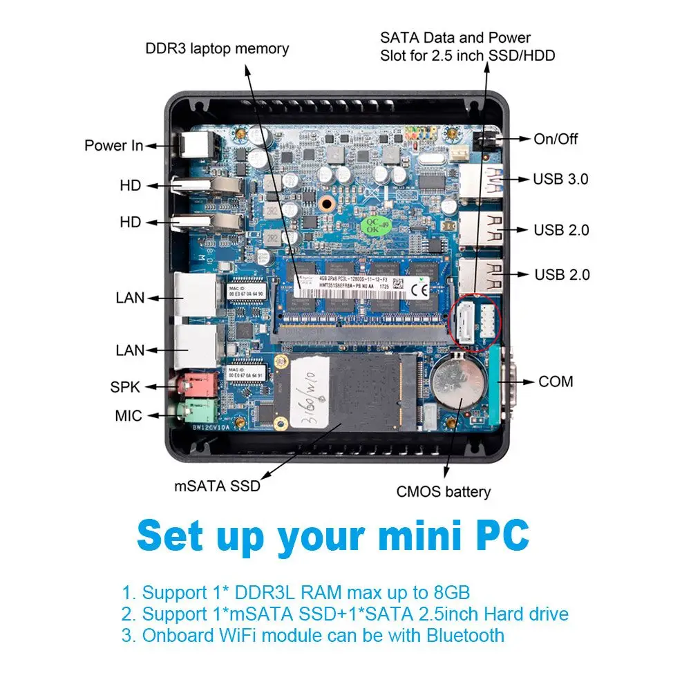DDR3 8 Гб безвентиляторные маленькие настольные компьютеры ПК Intel Celeron N3160 J3160 четырехъядерный мини-компьютер Ноутбуки с двумя hd COM wifi tv BOX игры