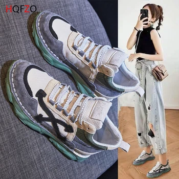 

HQFZO Daddy Shoes Female Students Wild Sneakers Net Retro Sports Women's Sneakers Casual Platform Vulcanized shoes