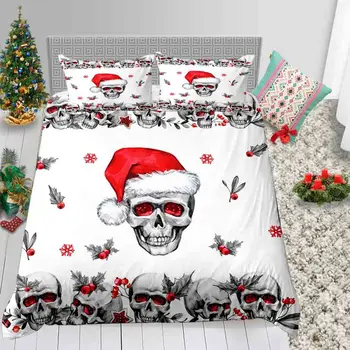 

Thumbedding Skull Santa Bedding Set King Christmas Duvet Cover Queen Twin Full Single Double Western Festival Decoration Bed Set