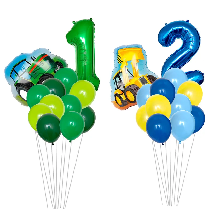 12pcs Tractor Excavator Engineering Vehicle Balloon 32 inch Number Foil Boy Birthday Party Decorations Baby Shower Ball | Дом и сад