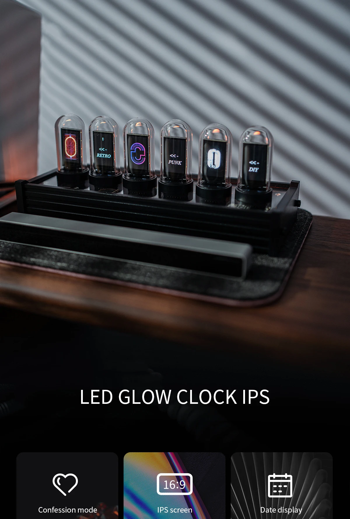 [Ganxin] DIY LED Glow Tube Clock Retro RGB Proposed Glow Tube Clock Desktop Retro Tube Bulb Clock