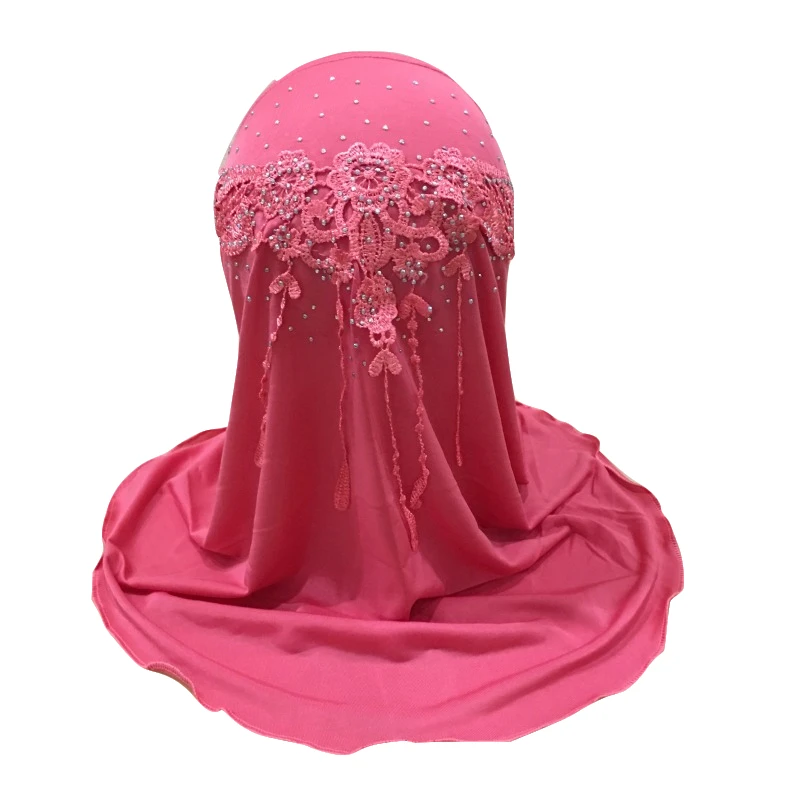 H1413 маленькая девочка от 2 до 7 лет мгновенный хиджаб с кружевом на спине мусульманский шарф головной убор исламские арабские шляпы