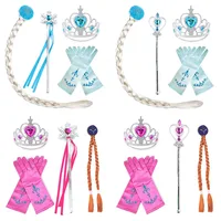 5-8 Pcs Set Elsa Anna Costume Blue Rose Yellow Pink Color Princess Accessories Crown Magic Wand Gloves Braid Halloween Dress Up 1