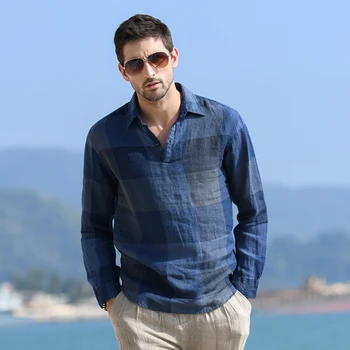 

Man Spring Summer Fashion Japan Vintage Style Harajuku Plaid Long Sleeve Shirt Pure Linen Pullover Male Loose Casual Shirts