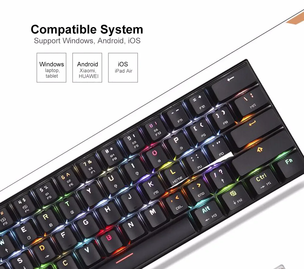 modo duplo teclado mecânico 61 teclas rgb led backlight gaming keyboard