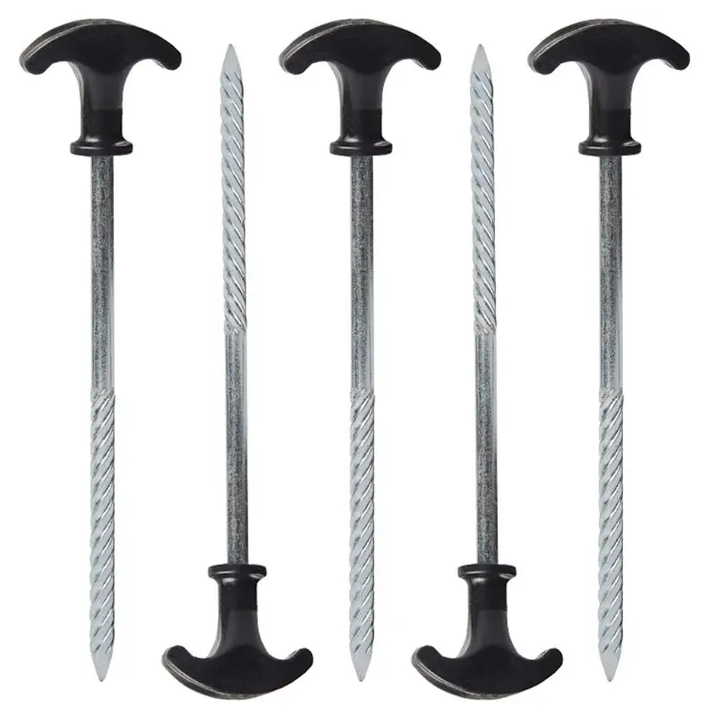 2pcs Hiking Camping Tent Nail T-shape Screw Hard Frozen Soil Iron Tent Pegs