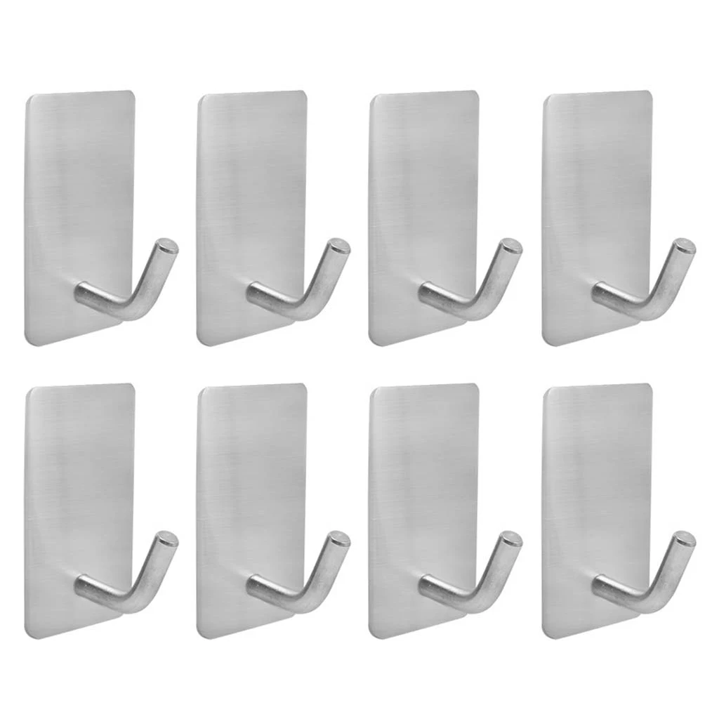 

8Pcs Self Adhesive Hooks Stainless Steel Heavy Duty Stick On Wall Towel Hanger Organizer for Kitchen Bathroom Office Closet