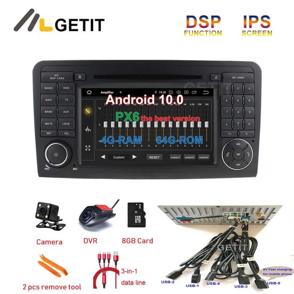 5 USB DSP Android 10 автомобильный DVD стерео плеер радио GPS для Mercedes/Benz GL ML CLASS W164 ML350 ML500 X164