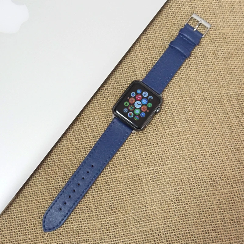 Deep blue Часы с ремешком из натуральной кожи, ремешок для наручных часов Apple Watch, ремешок 42 мм 44 мм Apple Watch 38 мм 40 мм наручных часов iwatch, 5/4/3/2/1, Correa, сменный Браслет - Цвет ремешка: Deep blue