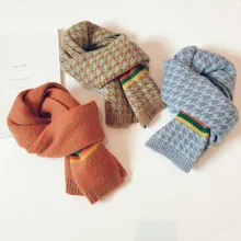 Корейский кашемировый шарф в радужную клетку с узором «гусиная лапка»; Детский шарф; мягкий теплый шерстяной платок; милые зимние теплые шарфы