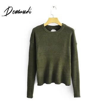

Demandi women's sweater autumn and winter new fashionable casual all-around open back fit foundation knitting women's sweater