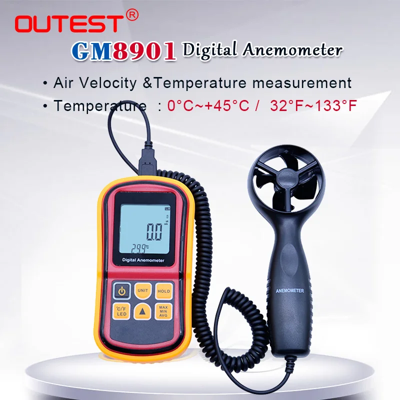 GM8901 0 ~ 45 м/с высокой точностью Anemometro ЖК дисплей цифровой анемометр ветер метр
