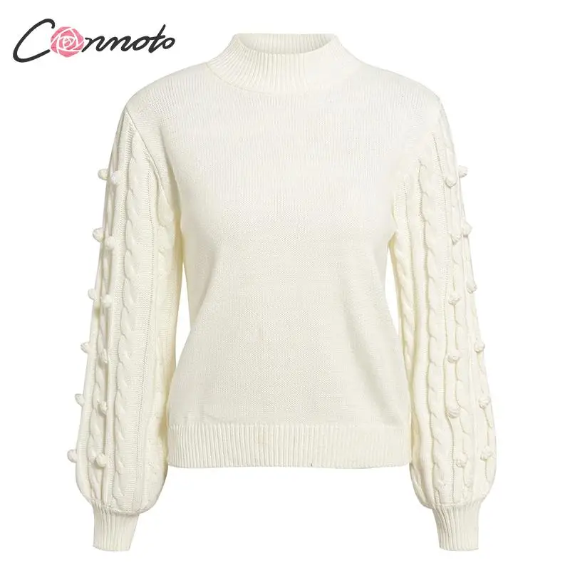 Conmoto Модный вязаный свитер со стразами, однотонный белый джемпер, женские зимние пуловеры, вязаная одежда, трикотажная одежда, зима