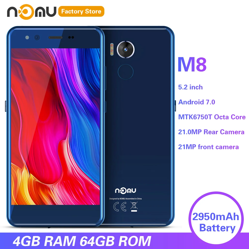  IP68 NOMU M8 4G Smartphone 5.2 inch Android 7.0 MTK6750T Octa Core 1.5GHz 4GB RAM 64GB ROM 21.0MP R