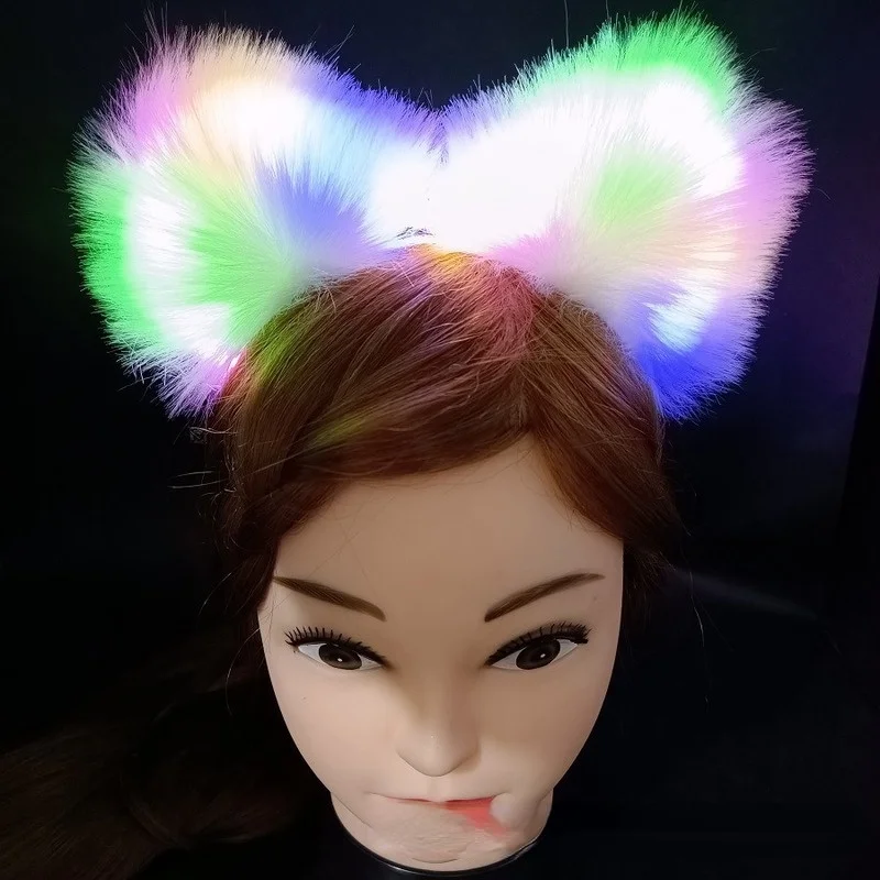 

10pcs LED Glowing Cute Plush White Cat Rabbit Ears Children Adult Girls Women Headbands Headwear Birthday Wedding Festival