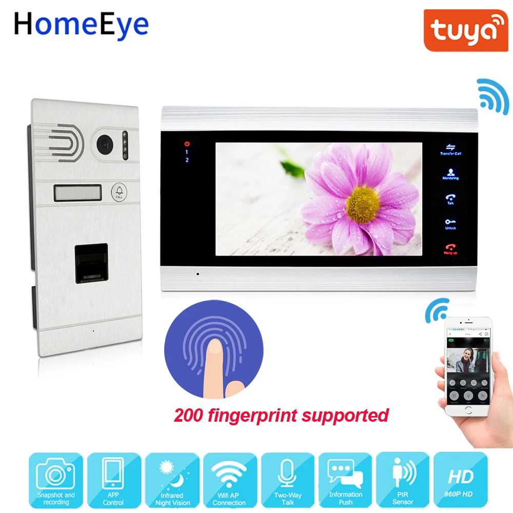 Tuya App Remote Unlock WiFi IP Video Door Phone 960P HD Video Intercom System Home Access Control Fingerprint Motion Detection Tuya App Remote Unlock WiFi IP Video Door Phone 960P HD Video Intercom System Home Access Control Fingerprint Motion Detection