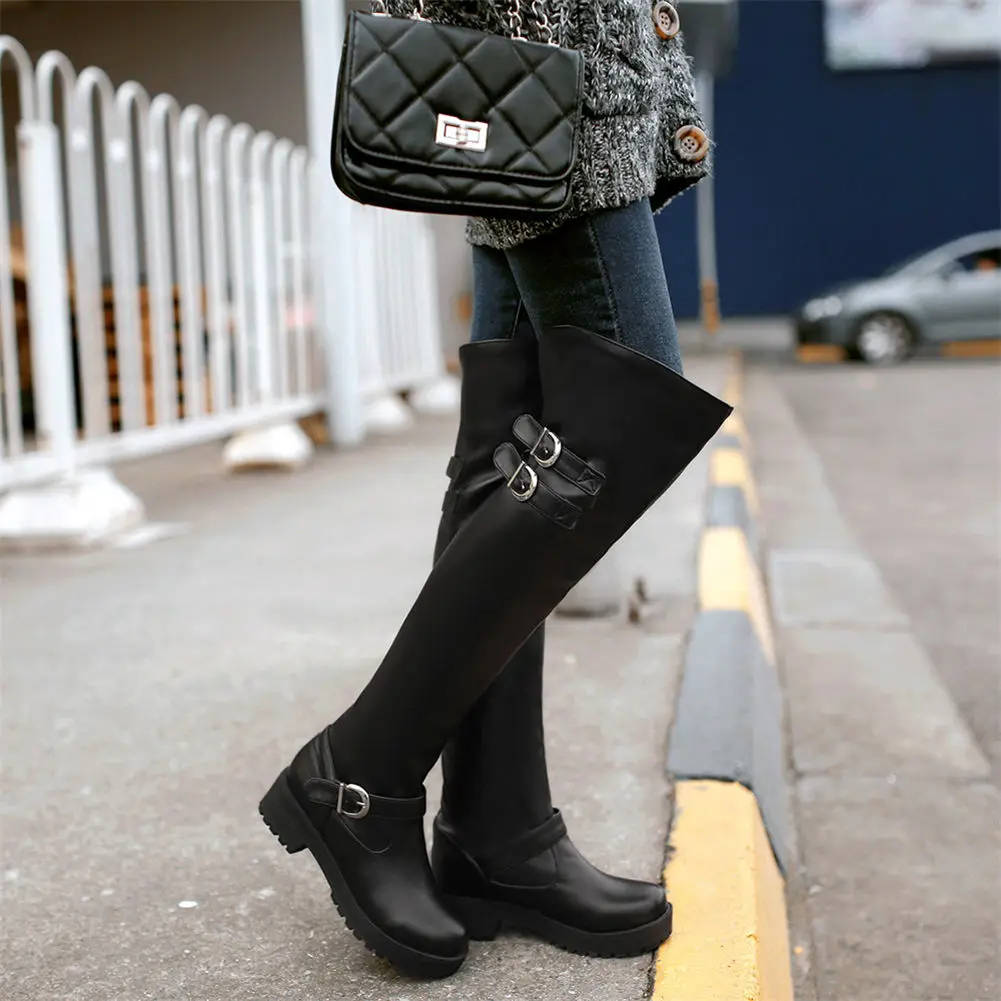 

SARAIRIS Fashion Chunky Heels Riding Boots Shoes Women Boots Female 2019 Platform Buckles Winter Over The Knee Boots Woman
