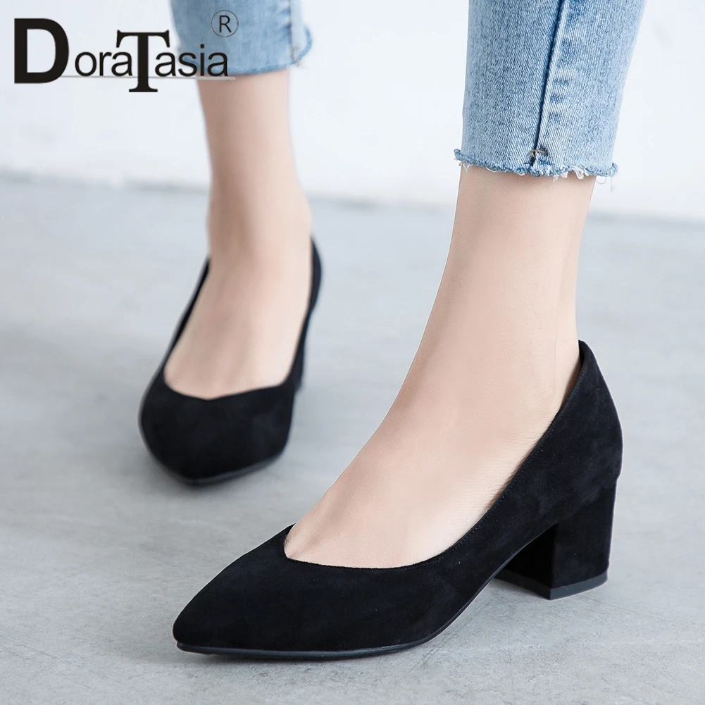

DORATASIA New Lady Spring Classic Solid Shallow Work Pumps High Chunky Heel Pumps Women Fashion Office Pointed Toe Shoes Woman