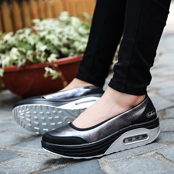 Air Cushion Wedge Platform Shoes Women Slimming Toning Shoes Slip On Canvas Sneakers Outdoor Gym