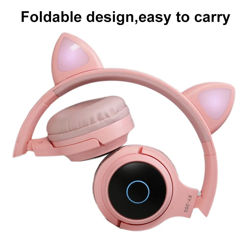 LED Cat Ear Headphones Cute Kids Bluetooth Headset with MIC for Handsfree Boys Girls Birthday Gifts Stereo Music Headsets