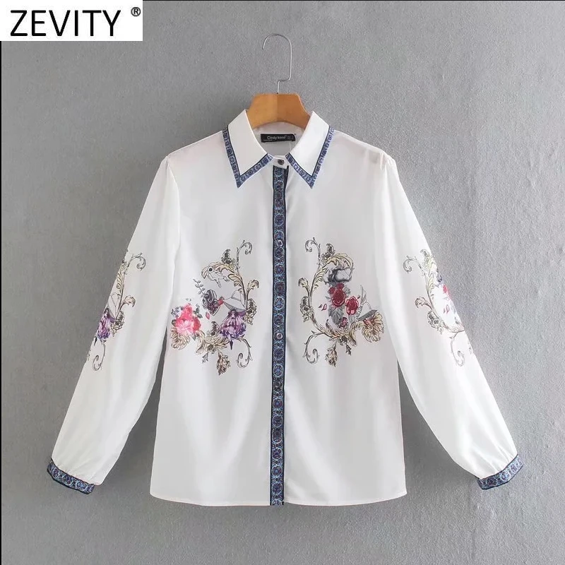 Новая женская винтажная блузка Zevity с отложным воротником и цветочным принтом