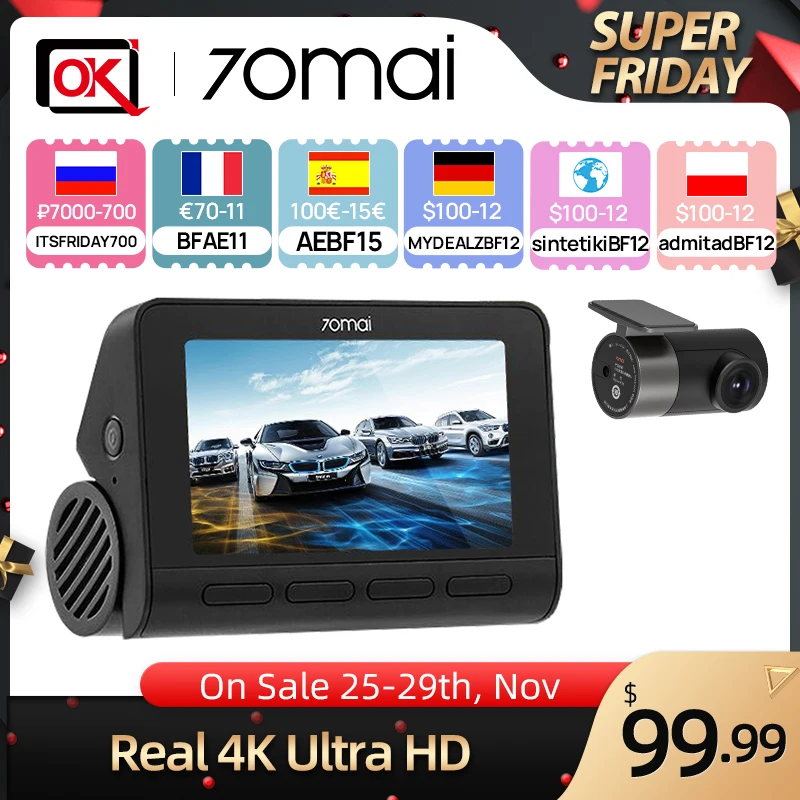 Cámara Dash HD resolución para Sony GPS integrado ADAS Soporte Resolución Ultra HD DVR frontal y trasera 70mai 4K A800S IMX415 2160P 140FOV