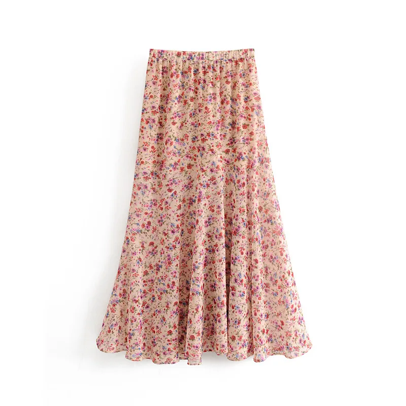 

Europe And America 2019 Autumn New Style High-waisted Slimming Versatile Elastic Waist Long Skirts Printed Skirt