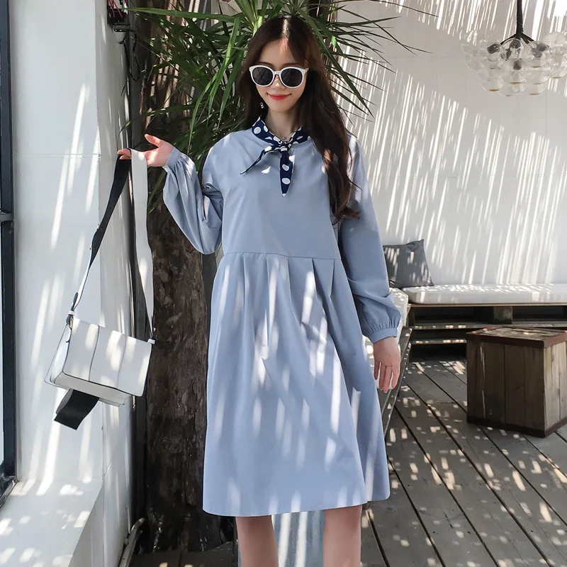 

Maternity Clothes 2018 New Style Spring And Autumn Dress Slimming Mid-length Large Size Loose-Fit Long Sleeve Spring Cotton Blen