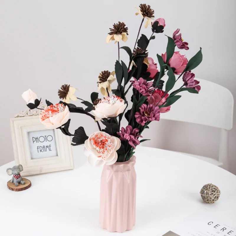Vase PE Plastic Resistant To Falling Portable Household Unique Vase Flower Arrangement Container Home Decoration Origami White