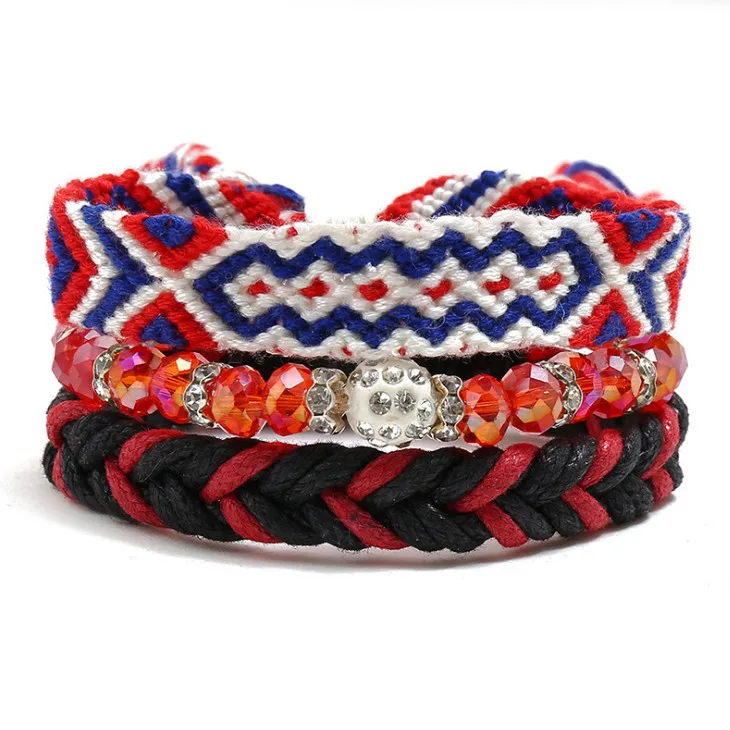 

Boho Vintage Ethnic Women Crystal Bracelet Set Handmade Weave Leather Charm Female Retro Fashion Rhinestone Bohemia Jewelry Gift
