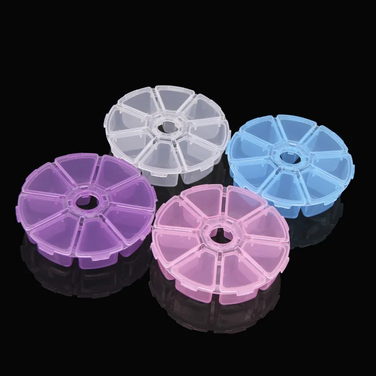 

5pcs 8Grids Compartments Plastic Transparent Organizer Bead Case Cover Container Storage Box for Jewelry Pill Adjustable Round