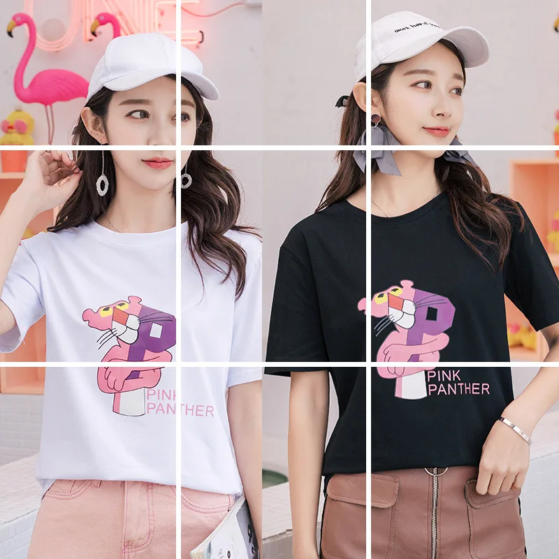 

2019 Spring And Summer Short Sleeve T-shirt Student Harajuku BF Style Loose Pink Panther Couples Tops Spring And Summer-Korean-S