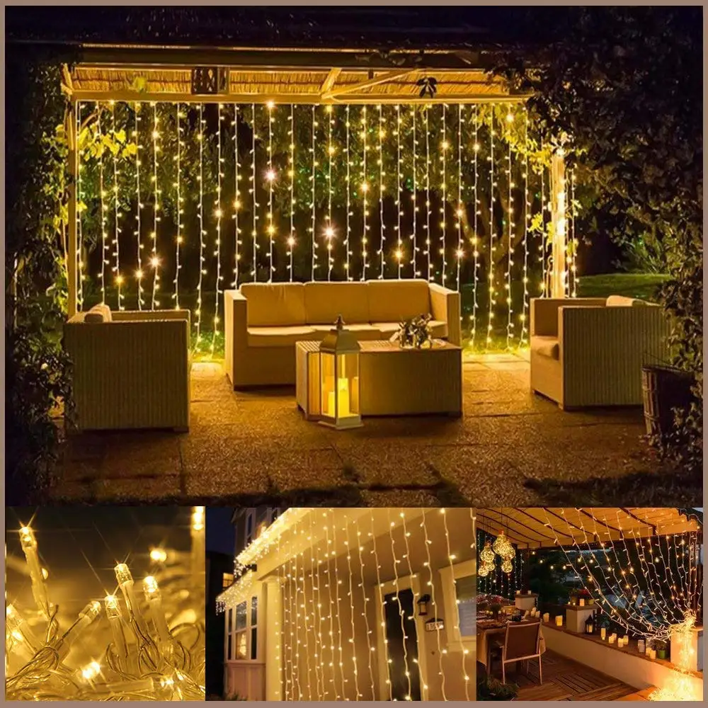 thumbnail image 1 of Guirnalda de luces LED de 3 x 1/3 x 2/3 x 3/6 x 3 m con forma de carámbano para decoración de jardín, bodas y fiestas, 1 of 5