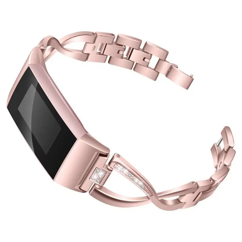 Красочные умные часы браслет ремешок forFitbit charge 3 с x-образным алмазным ремешком из высококачественной нержавеющей стали 11