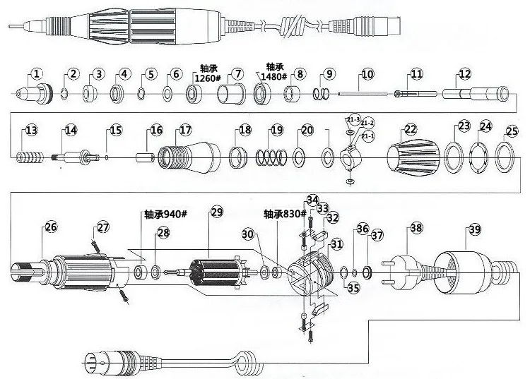 Сильный 210 102L 105L углеродный щеточный микромотор наконечник подшипника Комплект электрические гвозди дрель Маникюр Аксессуары сильный