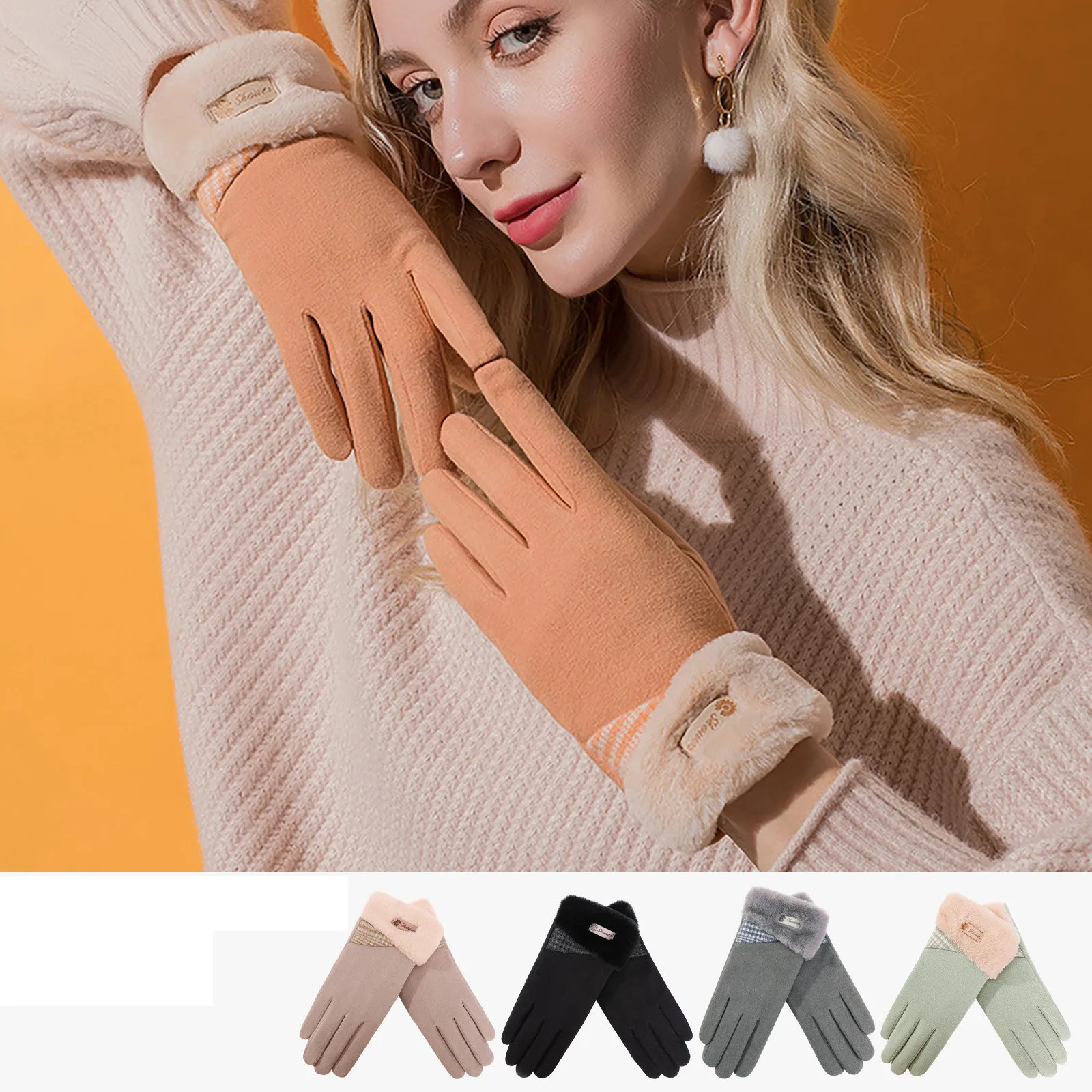 

Winter gloves Women Touch Screen Self Heating Warm Feece Velvet Windproof Gloves Outdoor Sport Anti Frozen Mittens