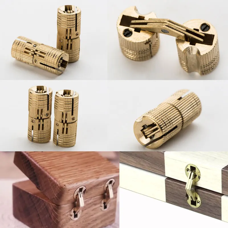 Furniture Hinge 8/10/12/14/16/18mm Copper Barrel Hinges Cylindrical Hidden Cabinet Concealed Invisible Brass Hinges for Furniture