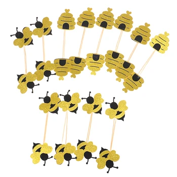 

12pcs Cute Bee Shape Cupcake Paper Cake Topper Birthday Party Cake Honeybee Fruit Picks Dessert Decorative Supplies