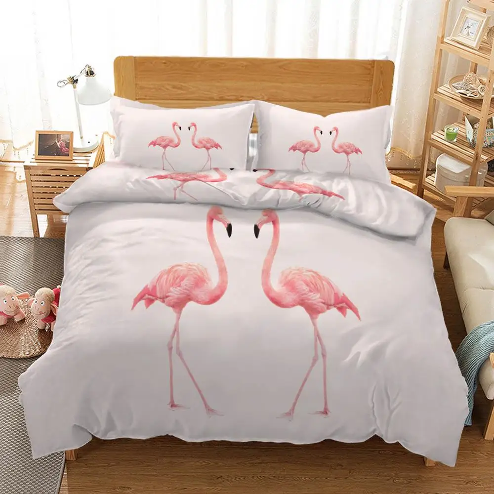 

Beautiful pink flaming Bedding Sets single twin Size for girls Cartoon Duvet Cover Quilt Cover Pillowcase Bed Sheet 3PCS edredom