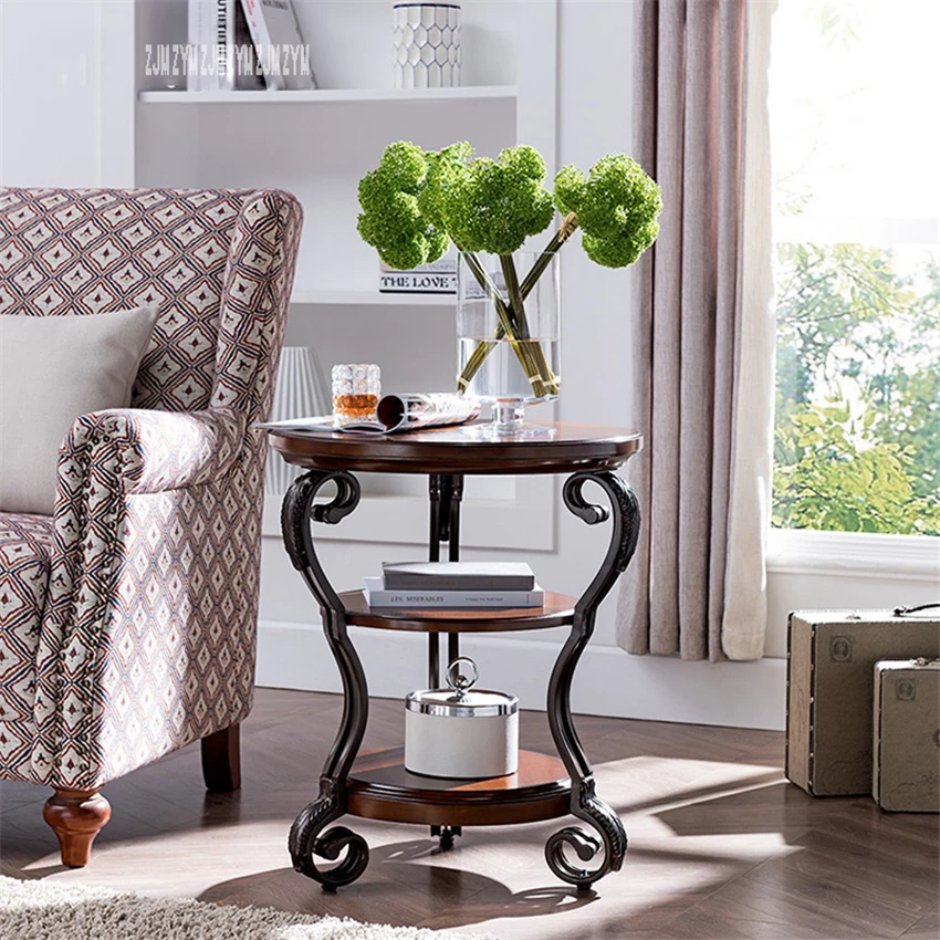 SYX-03469, ретро, американский стиль, lron, чайный столик, для гостиной, двойной слой, диван, столик, простой, маленький, Круглый, журнальный столик для хранения