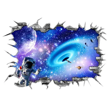 

1PC 3D Broken Wall Space Universe Wallpaper Creative Home Wall Decal Removable Decorative Wall Poster for Living Room Bedroom Ki