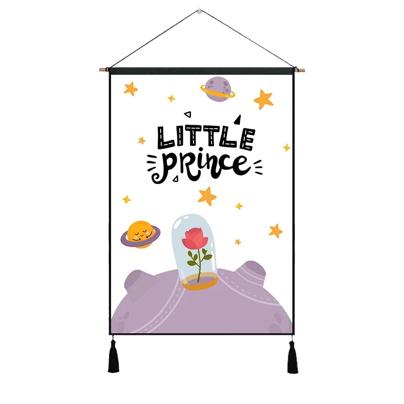 Лошадь Звезда Маленький Le Petit принц Роза лиса висячая ткань хлопок линия живопись плакат домашняя декоративная настенная вешалка гобелен подарок - Цвет: Цвет: желтый