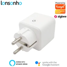 Lonsonho-enchufe inteligente Tuya ZigBee, Monitor de potencia de 16A, enchufe de temporizador, Compatible con Alexa inalámbrico para casa inteligente, asistente de Google Home