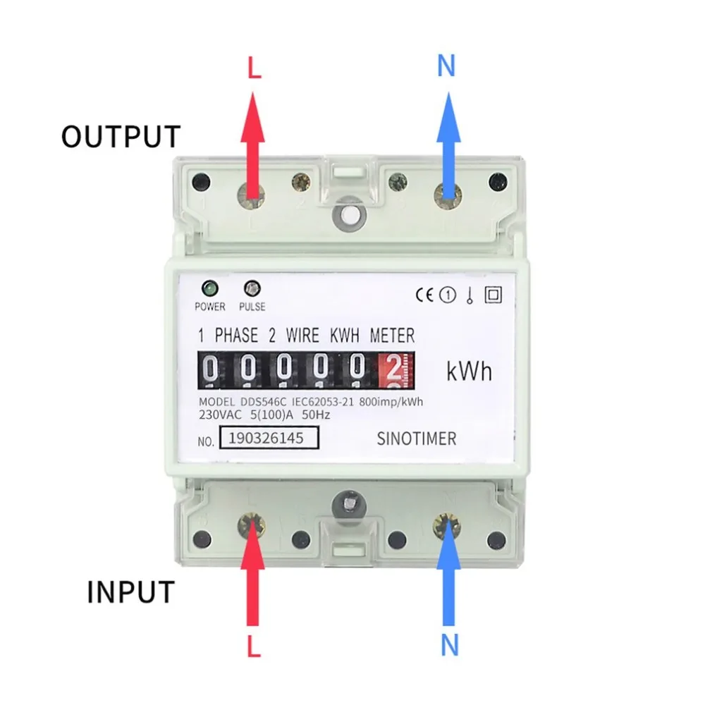 SINOTIMER DDS546C 230VAC однофазный 4P счетчик энергии аналоговый Электрический ваттметр бытовой Электрический измеритель на din рейку