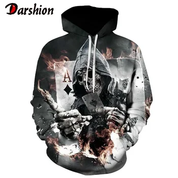

2019 New Skull 3d Printed Hoodies Men Unisex Sweatshirt Pocket Grey Coat Men's Casual Hoodie Autumn Winter Casual Jacket 4XL