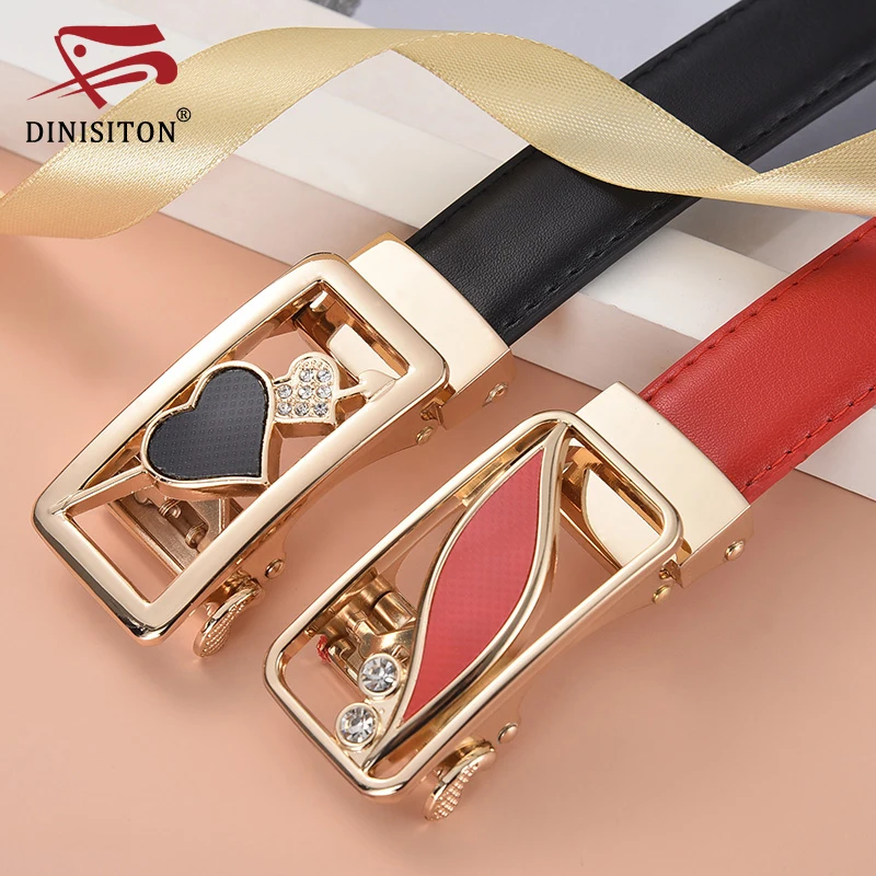 DINISITON Automatic Belt For Women Genuine Leather Strap All-match ladies Adjustable Belts Fashion Designer Luxury  Brand