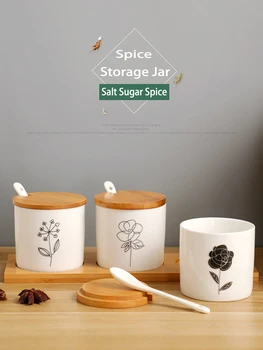 

3Pc/Set Spice Container Rack Ceramic Jar With Lid Cruet Salt Sugar Shaker Seasoning Bottle Pepper Storage Organizer Kitchen Tool