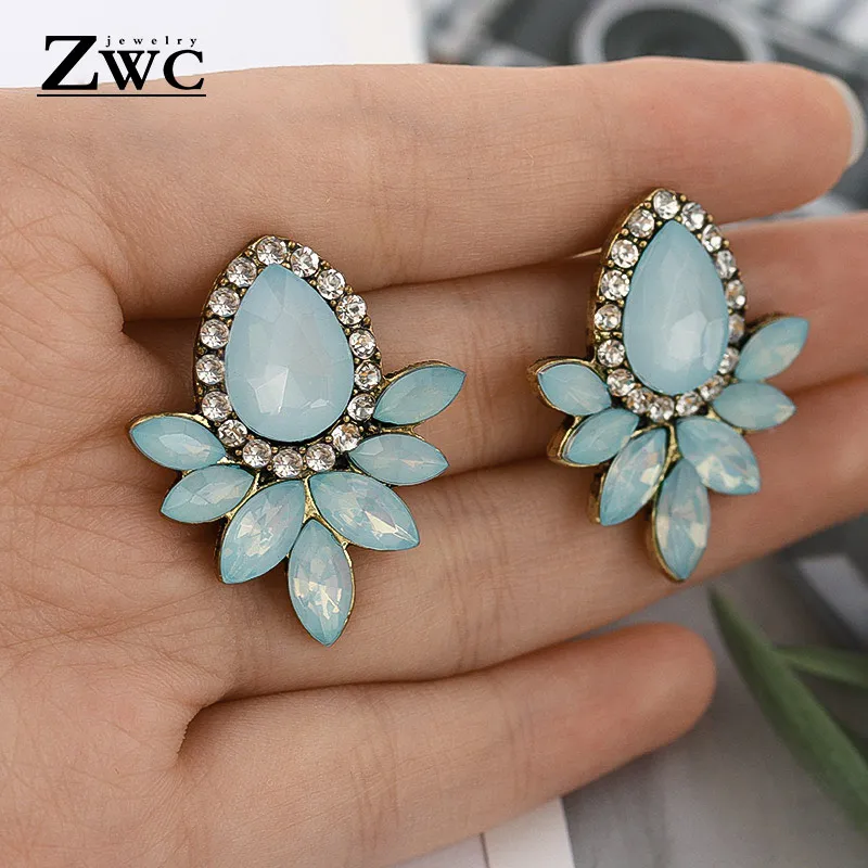 Blue ZWCX Модные Винтажные корейские разноцветные циркониевые Висячие серьги для женщин, девушек, Помолвочные вечерние серьги со стразами бижутерия - Окраска металла: Blue