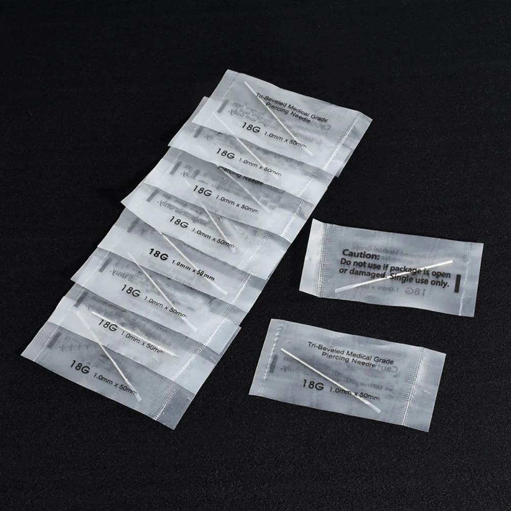 10Pcs 12/14/16/18/20G Steel Disposable Piercing Needles for Navel Nose Tattoo Needles